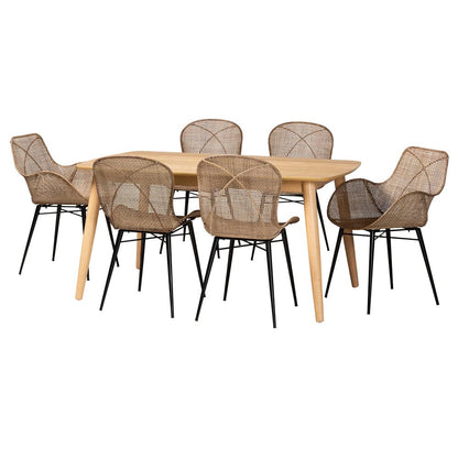 Baxton Studio - Emmali Dining Set in Greywash/Natural Brown/Black - KYG015C-Natural Oak/Light Grey-7PC Dining Set view 1