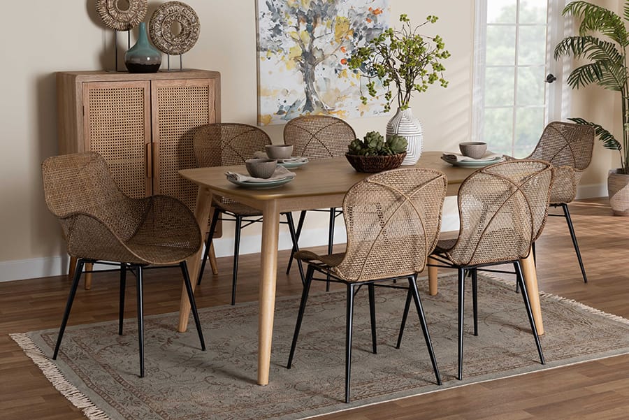 Baxton Studio - Emmali Dining Set in Greywash/Natural Brown/Black - KYG015C-Natural Oak/Light Grey-7PC Dining Set view 10