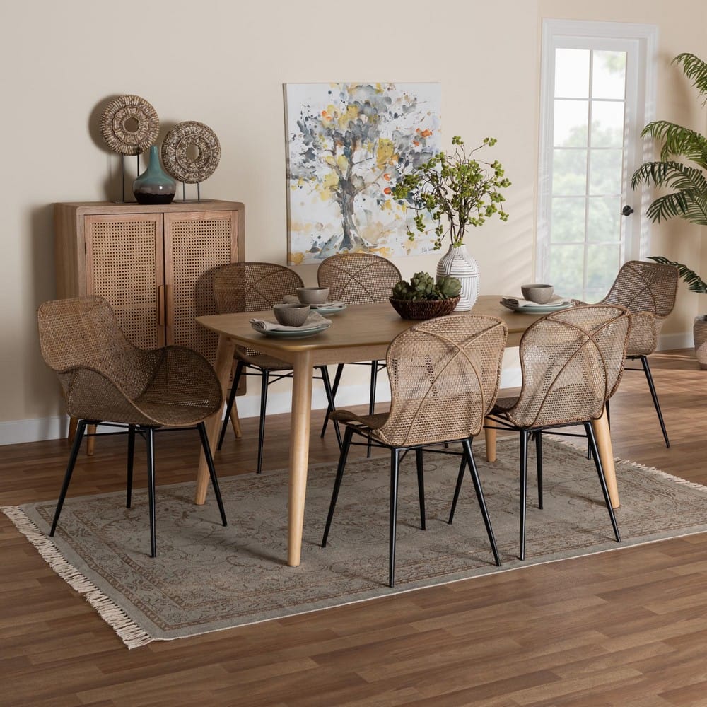Baxton Studio - Emmali Dining Set in Greywash/Natural Brown/Black - KYG015C-Natural Oak/Light Grey-7PC Dining Set view 11