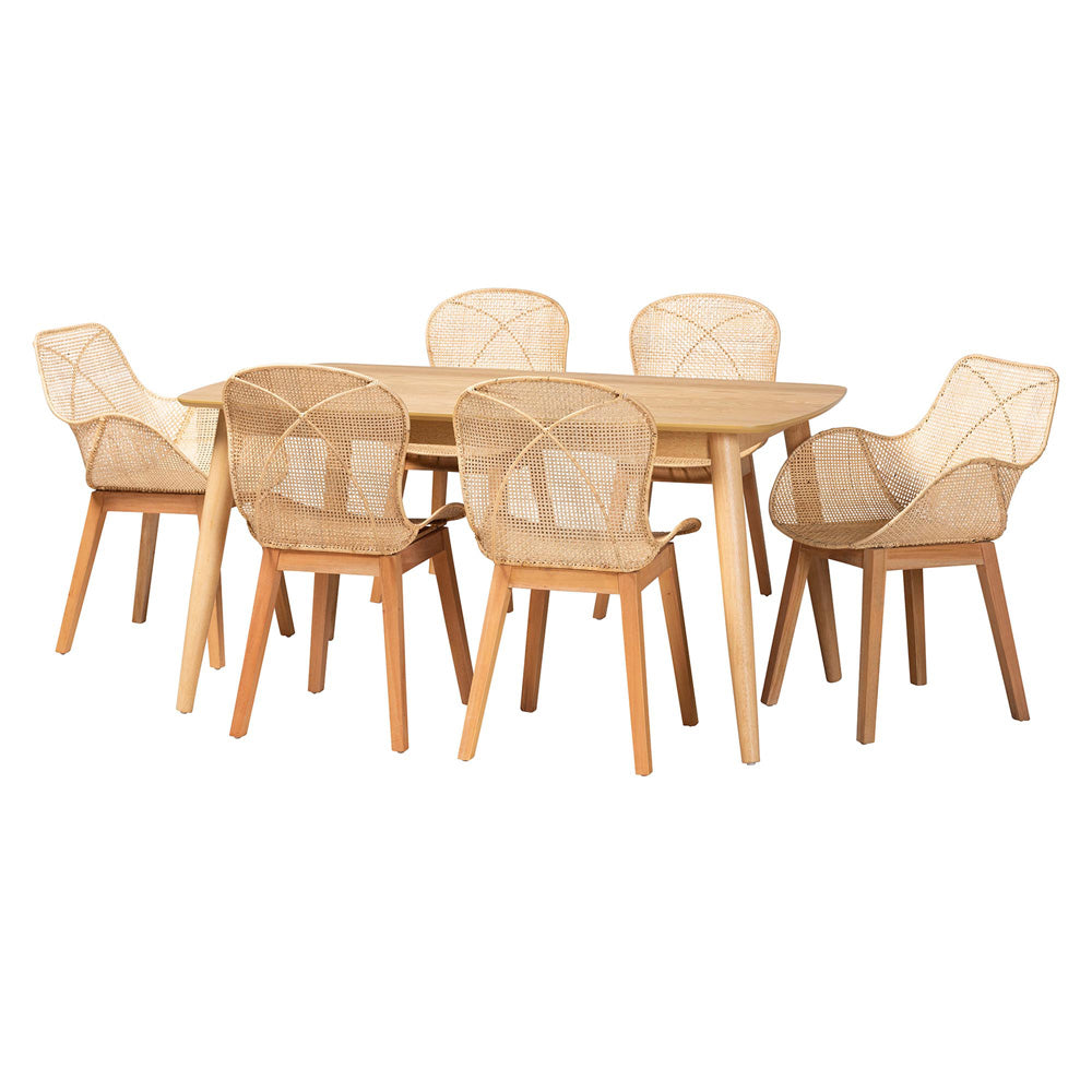 Baxton Studio - Emmali Dining Set in Natural Brown - KYG015C-Natural-7PC Dining Set view 1