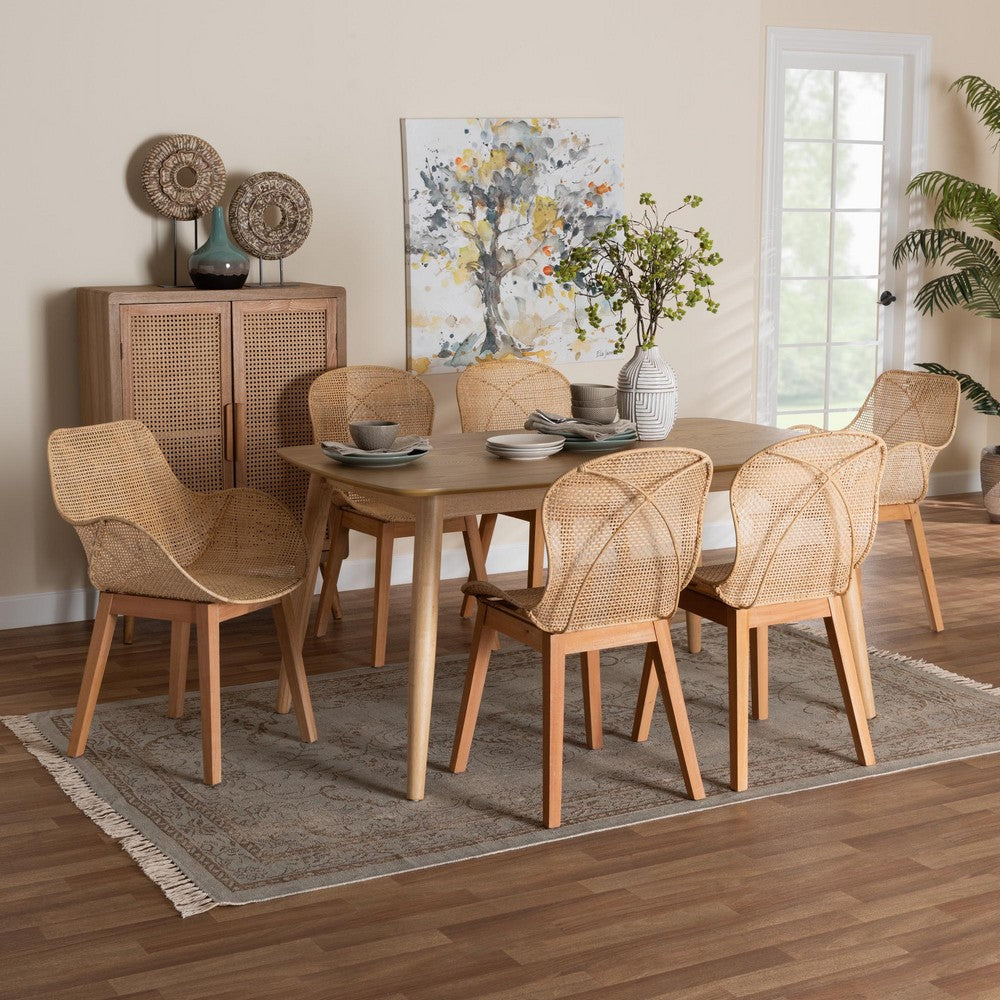 Baxton Studio - Emmali Dining Set in Natural Brown - KYG015C-Natural-7PC Dining Set view 10