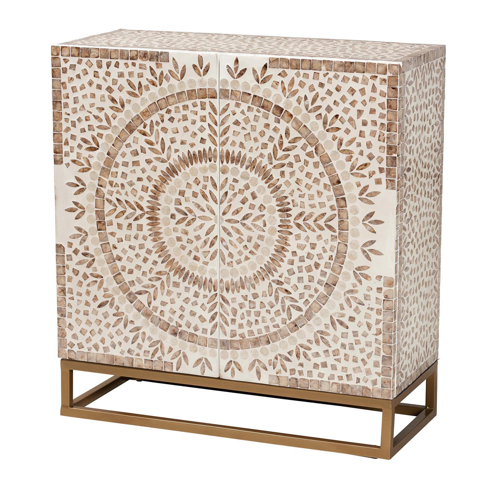 Baxton Studio - Ercilia Storage Cabinet in White/Floral Rustic Brown/Gold - F232-FT43-Cabinet view 1
