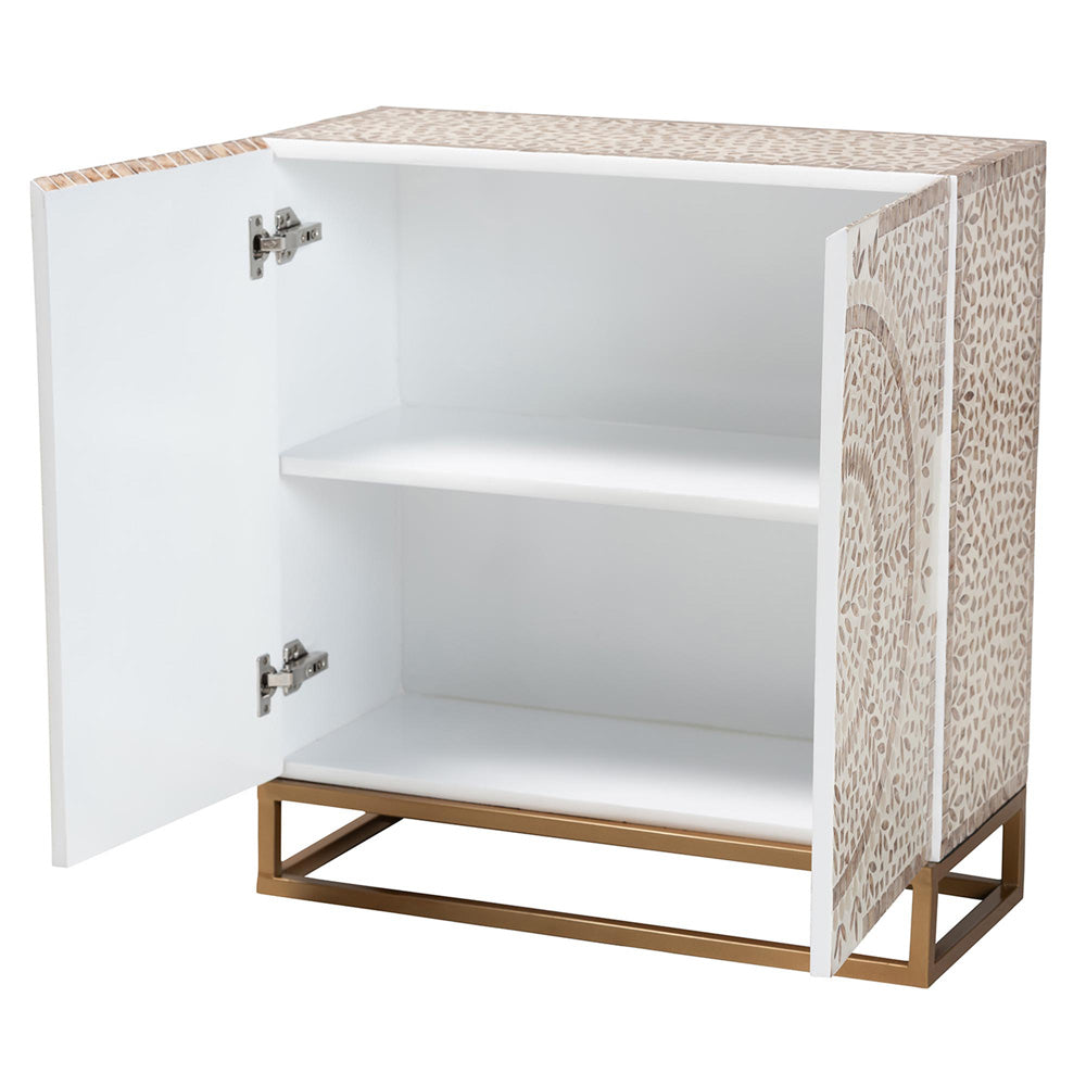 Baxton Studio - Ercilia Storage Cabinet in White/Floral Rustic Brown/Gold - F232-FT43-Cabinet view 2