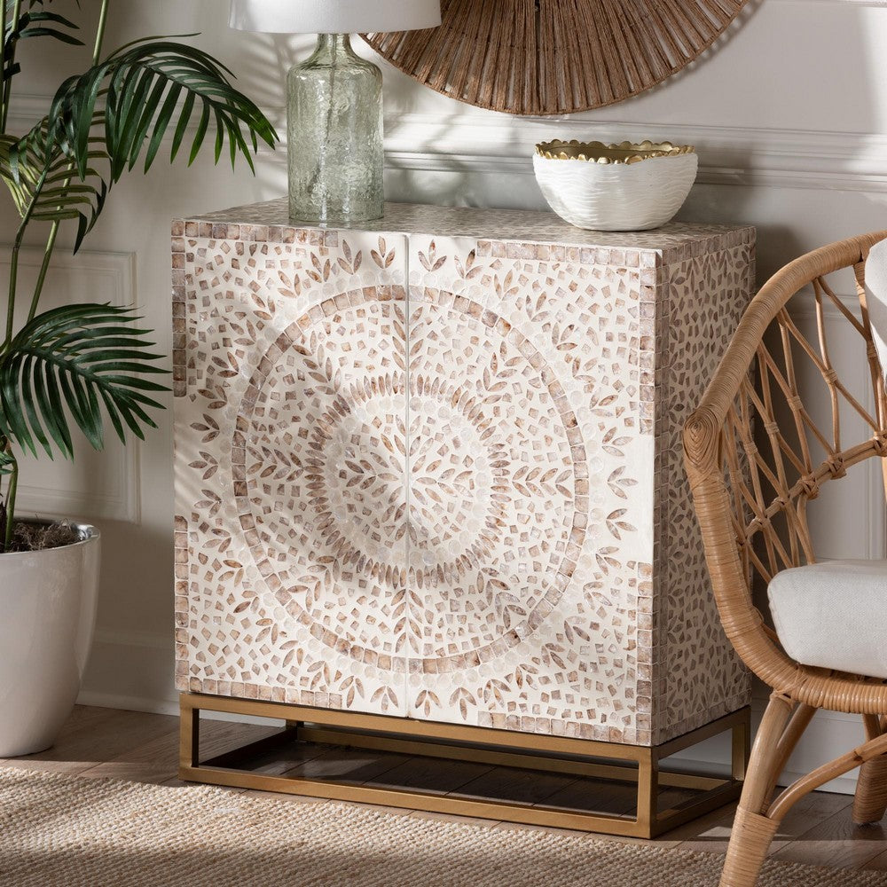 Baxton Studio - Ercilia Storage Cabinet in White/Floral Rustic Brown/Gold - F232-FT43-Cabinet view 8