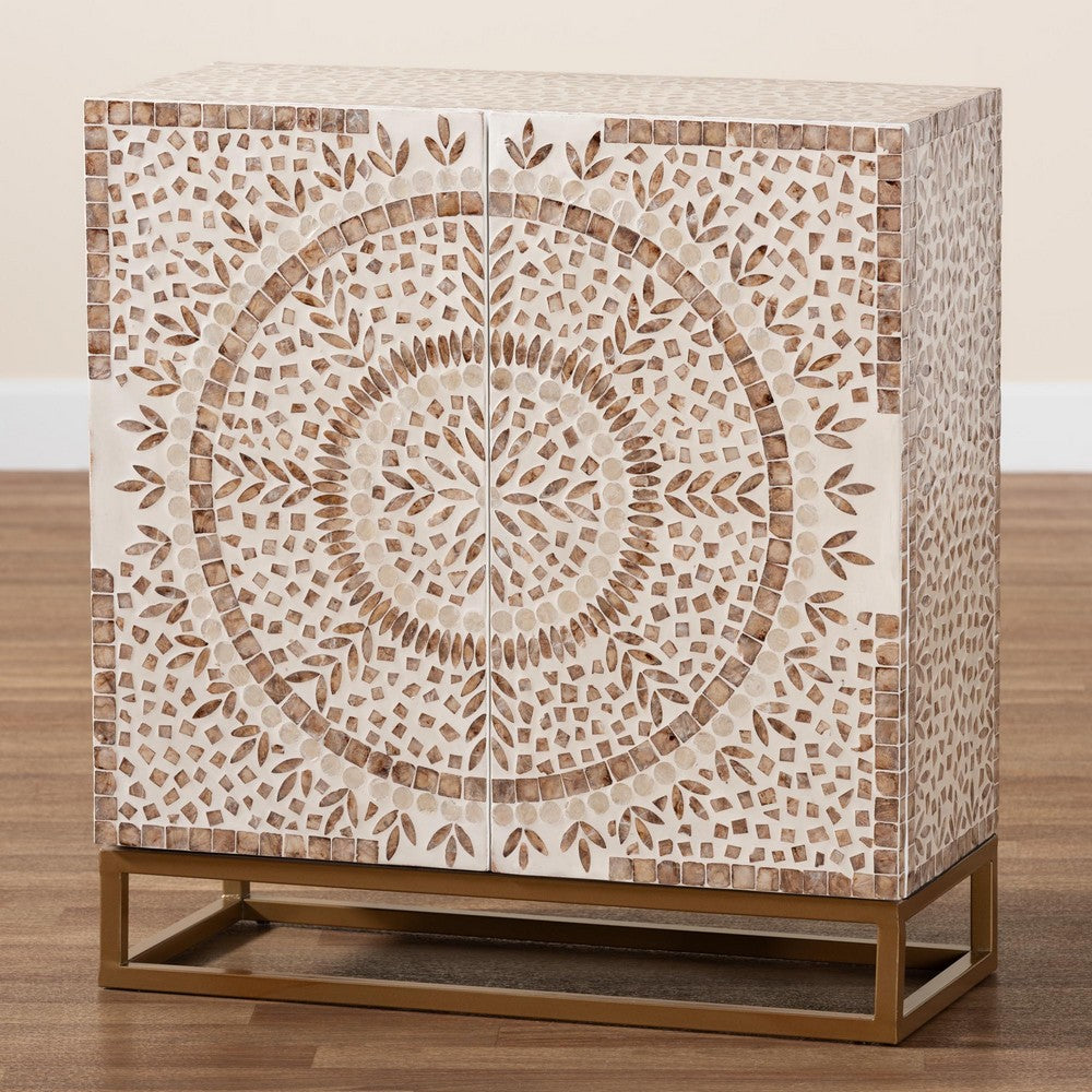 Baxton Studio - Ercilia Storage Cabinet in White/Floral Rustic Brown/Gold - F232-FT43-Cabinet view 9
