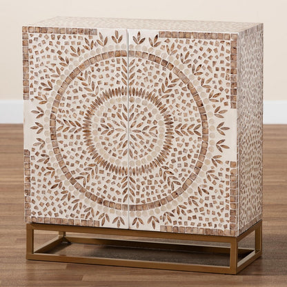 Baxton Studio - Ercilia Storage Cabinet in White/Floral Rustic Brown/Gold - F232-FT43-Cabinet view 9