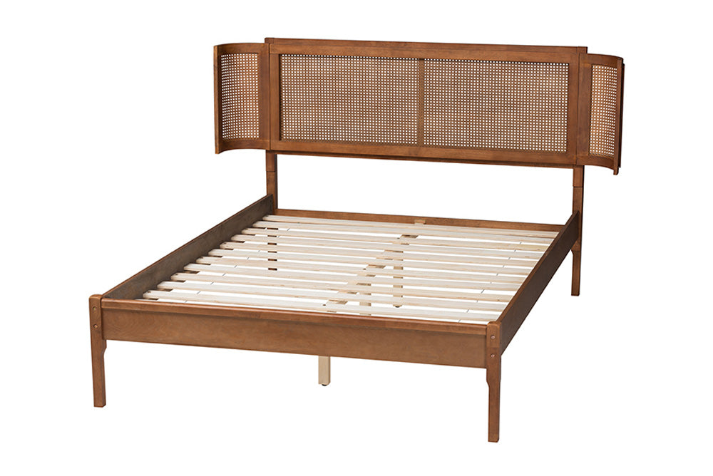 Baxton Studio - Eridian Queen Size Bed - MG0070-Walnut Rattan-Queen view 3