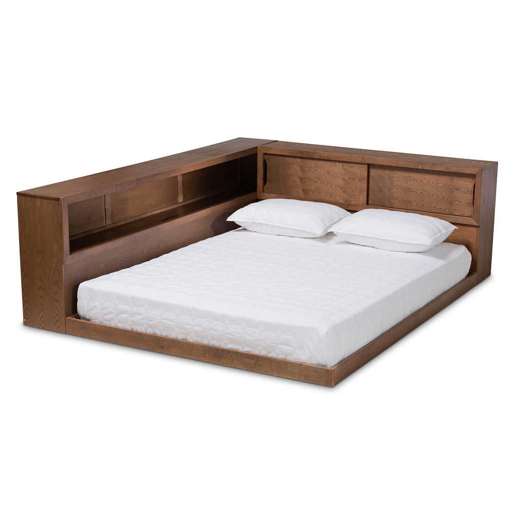Baxton Studio - Erie Queen Size Bed in Walnut - MG0031-Walnut-Queen view 1