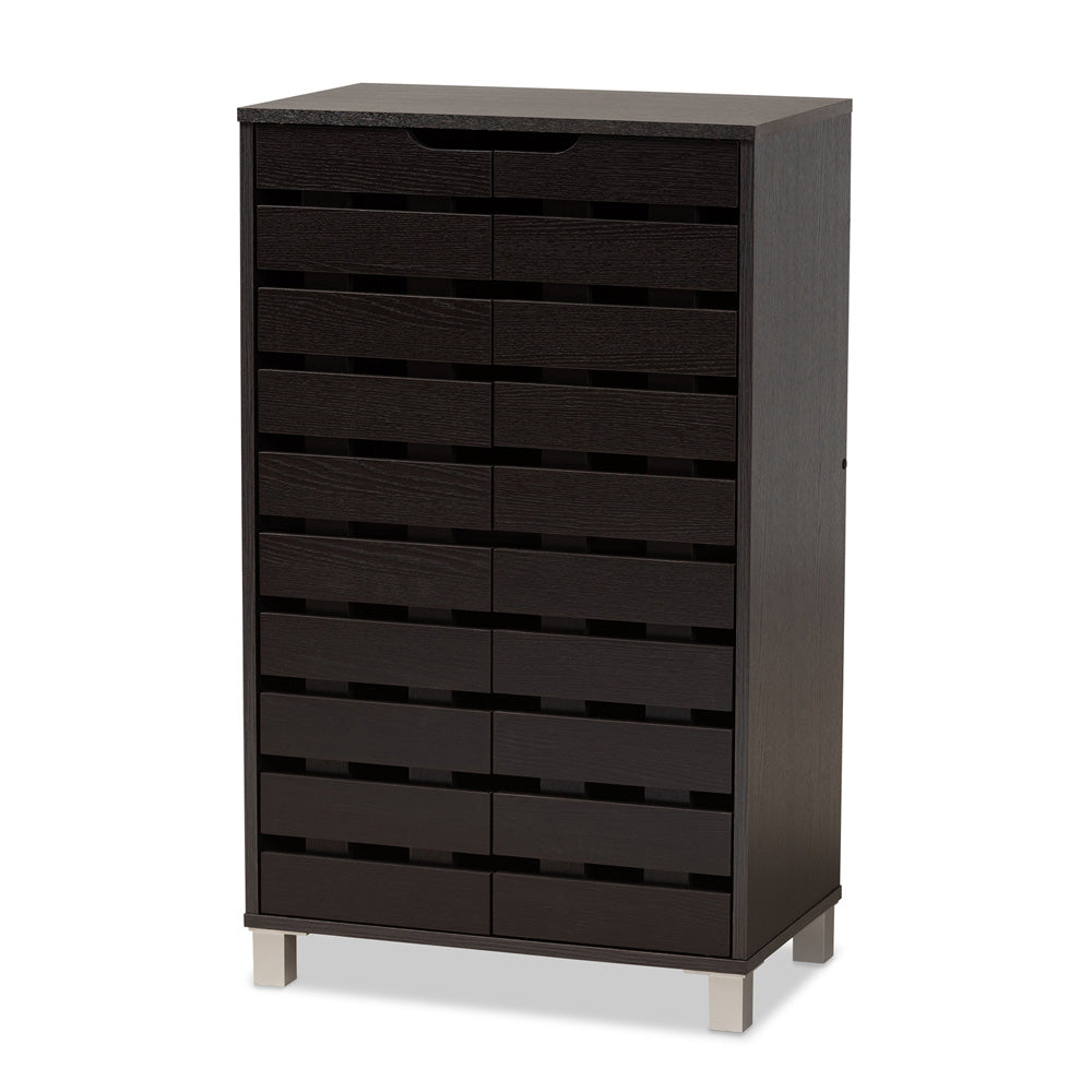 Baxton Studio - Ernest Shoe Cabinet in Dark Brown/Grey - FP-11027-Espresso-Shoe Cabinet view 1