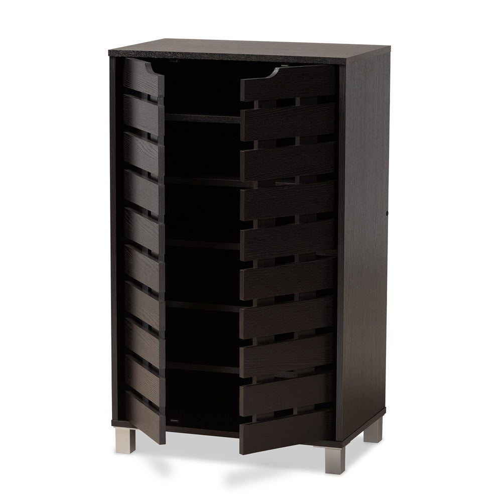 Baxton Studio - Ernest Shoe Cabinet in Dark Brown/Grey - FP-11027-Espresso-Shoe Cabinet view 2