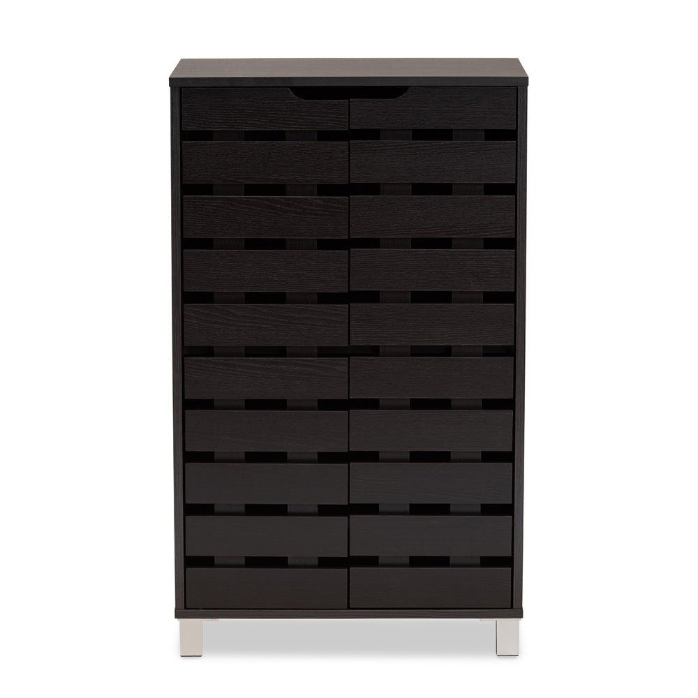 Baxton Studio - Ernest Shoe Cabinet in Dark Brown/Grey - FP-11027-Espresso-Shoe Cabinet view 3