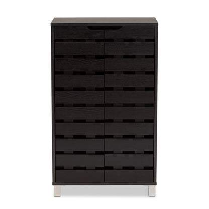 Baxton Studio - Ernest Shoe Cabinet in Dark Brown/Grey - FP-11027-Espresso-Shoe Cabinet view 3