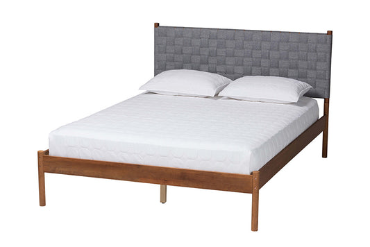 Baxton Studio - Estela Queen Size Bed - MG0220-1-Grey Weaved/Walnut-Queen view 1
