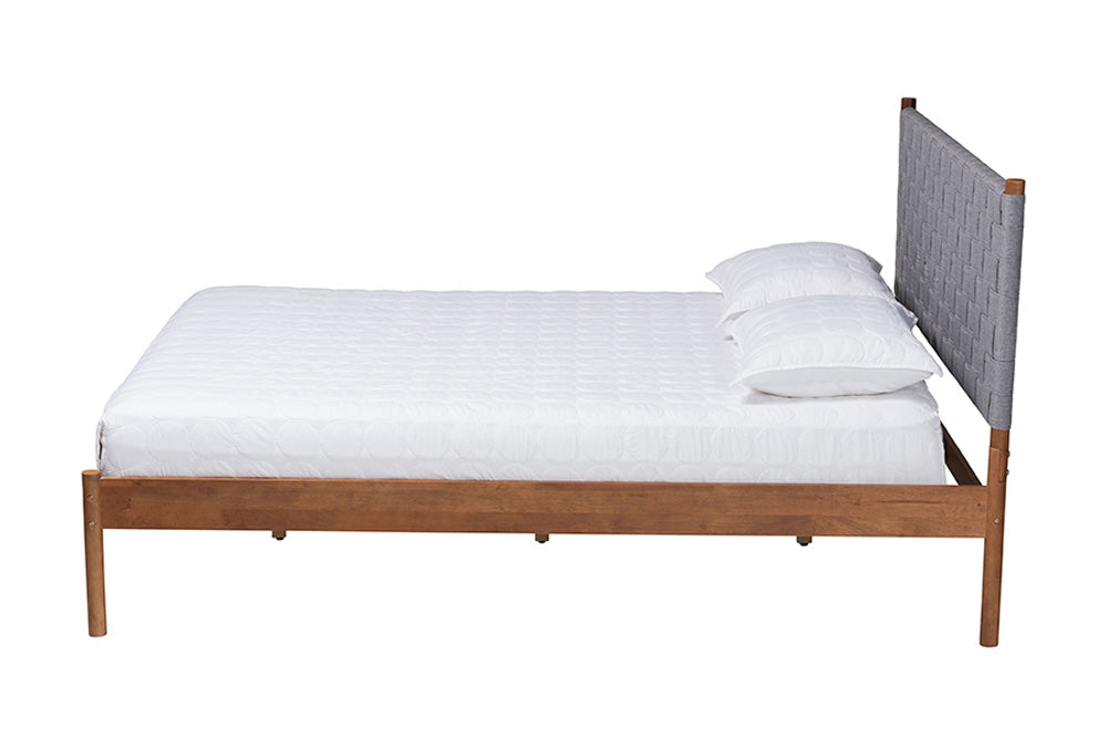 Baxton Studio - Estela Queen Size Bed - MG0220-1-Grey Weaved/Walnut-Queen view 2