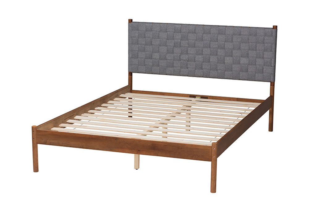 Baxton Studio - Estela Queen Size Bed - MG0220-1-Grey Weaved/Walnut-Queen view 3