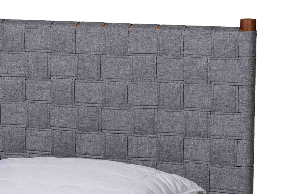 Baxton Studio - Estela Queen Size Bed - MG0220-1-Grey Weaved/Walnut-Queen view 4