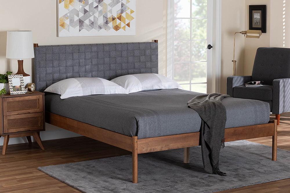 Baxton Studio - Estela Queen Size Bed - MG0220-1-Grey Weaved/Walnut-Queen view 5