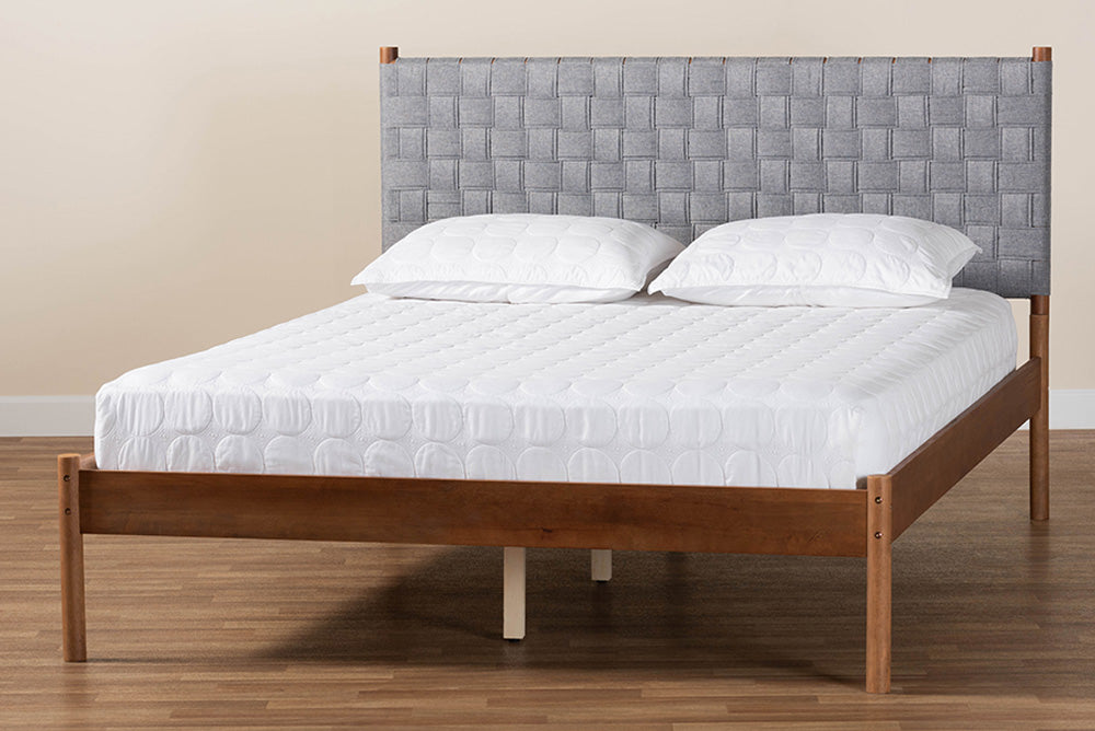 Baxton Studio - Estela Queen Size Bed - MG0220-1-Grey Weaved/Walnut-Queen view 8