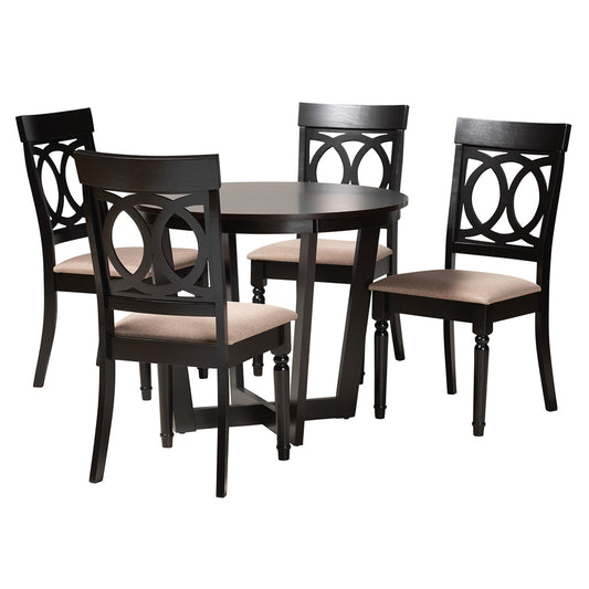 Baxton Studio - Estelle Dining Set in Beige/Dark Brown - Estelle-Sand/Dark Brown-5PC Dining Set view 1