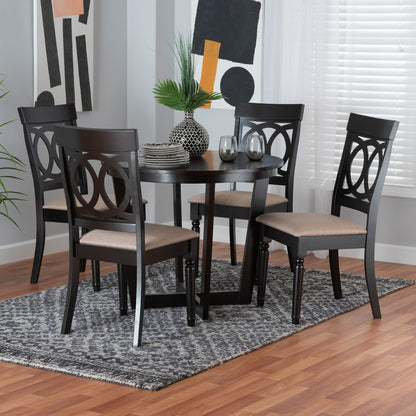 Baxton Studio - Estelle Dining Set in Beige/Dark Brown - Estelle-Sand/Dark Brown-5PC Dining Set view 8