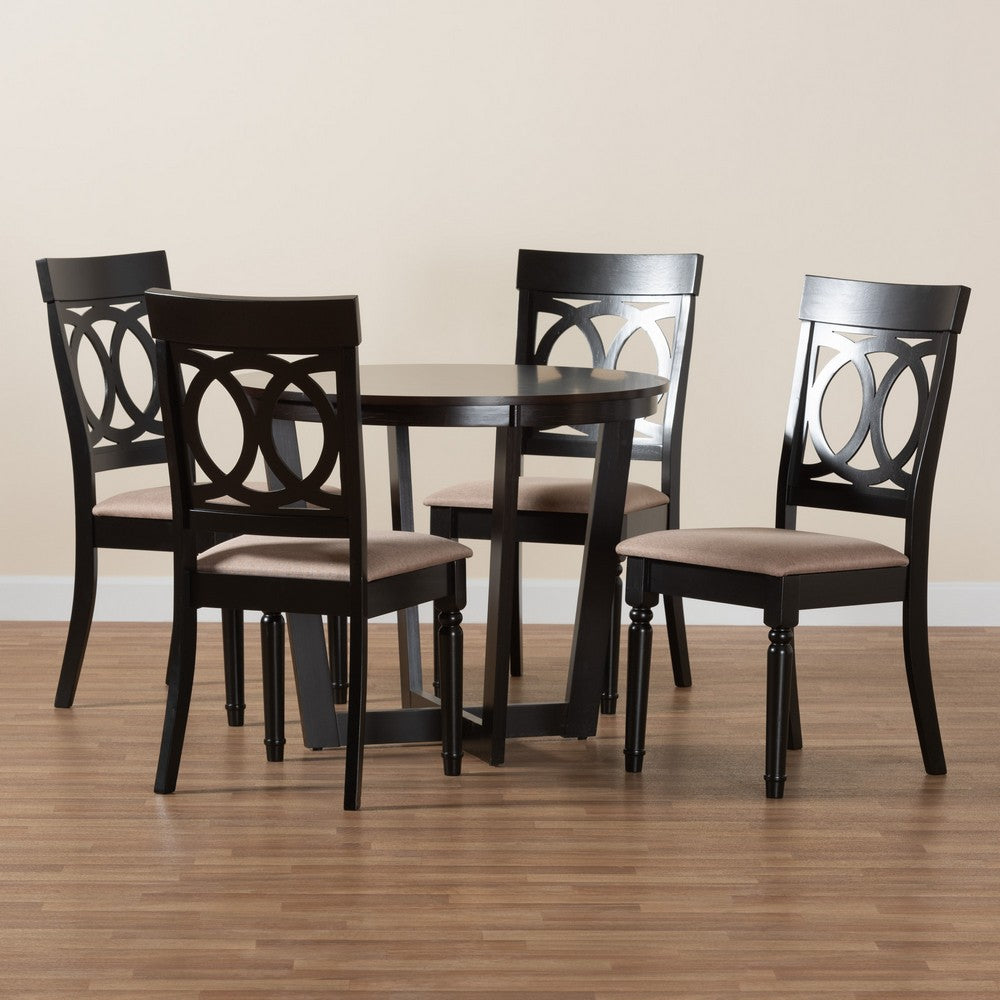 Baxton Studio - Estelle Dining Set in Beige/Dark Brown - Estelle-Sand/Dark Brown-5PC Dining Set view 9