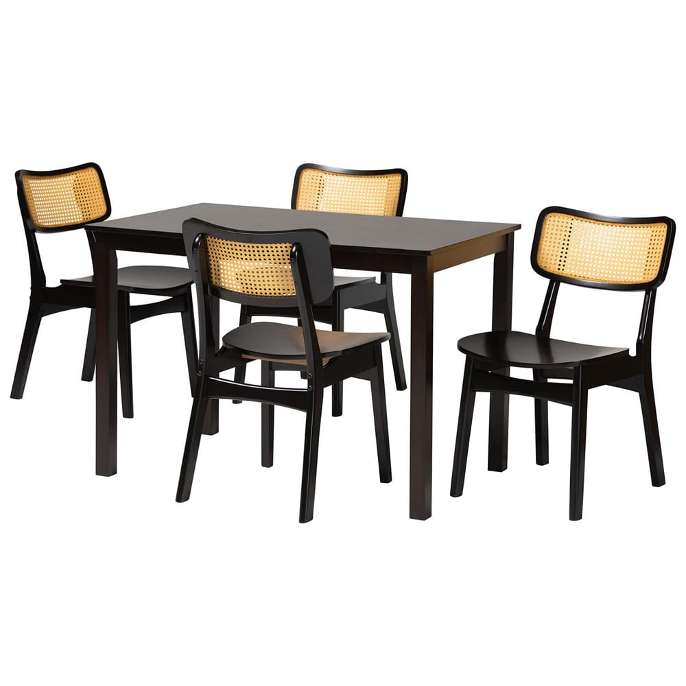 Baxton Studio - Estera Dining Set in Dark Brown/Light Brown - RH254C-Natural Rattan/DB-Rectangle-5PC Dining Set view 1