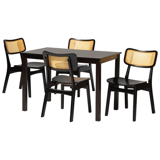 Baxton Studio - Estera Dining Set in Dark Brown/Light Brown - RH254C-Natural Rattan/DB-Rectangle-5PC Dining Set view 1