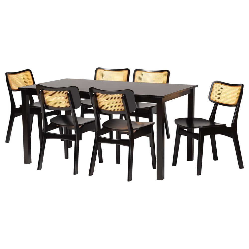 Baxton Studio - Estera Dining Set in Dark Brown/Light Brown - RH254C-Natural Rattan/DB-Rectangle-7PC Dining Set view 1