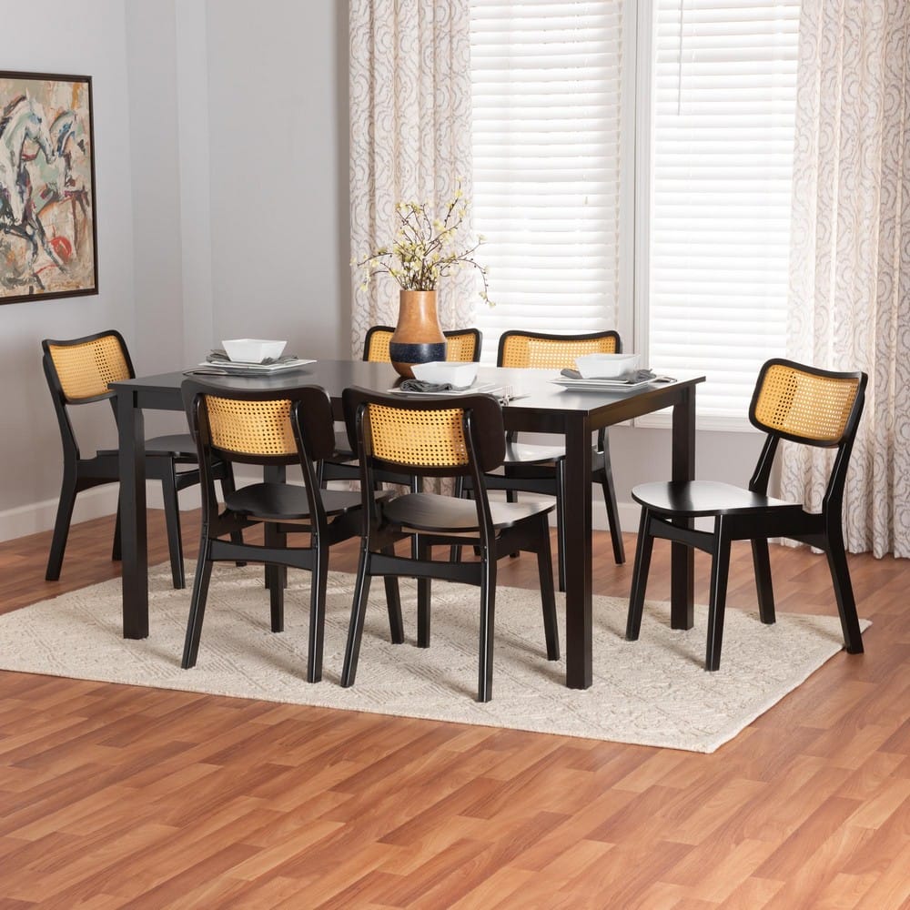 Baxton Studio - Estera Dining Set in Dark Brown/Light Brown - RH254C-Natural Rattan/DB-Rectangle-7PC Dining Set view 8