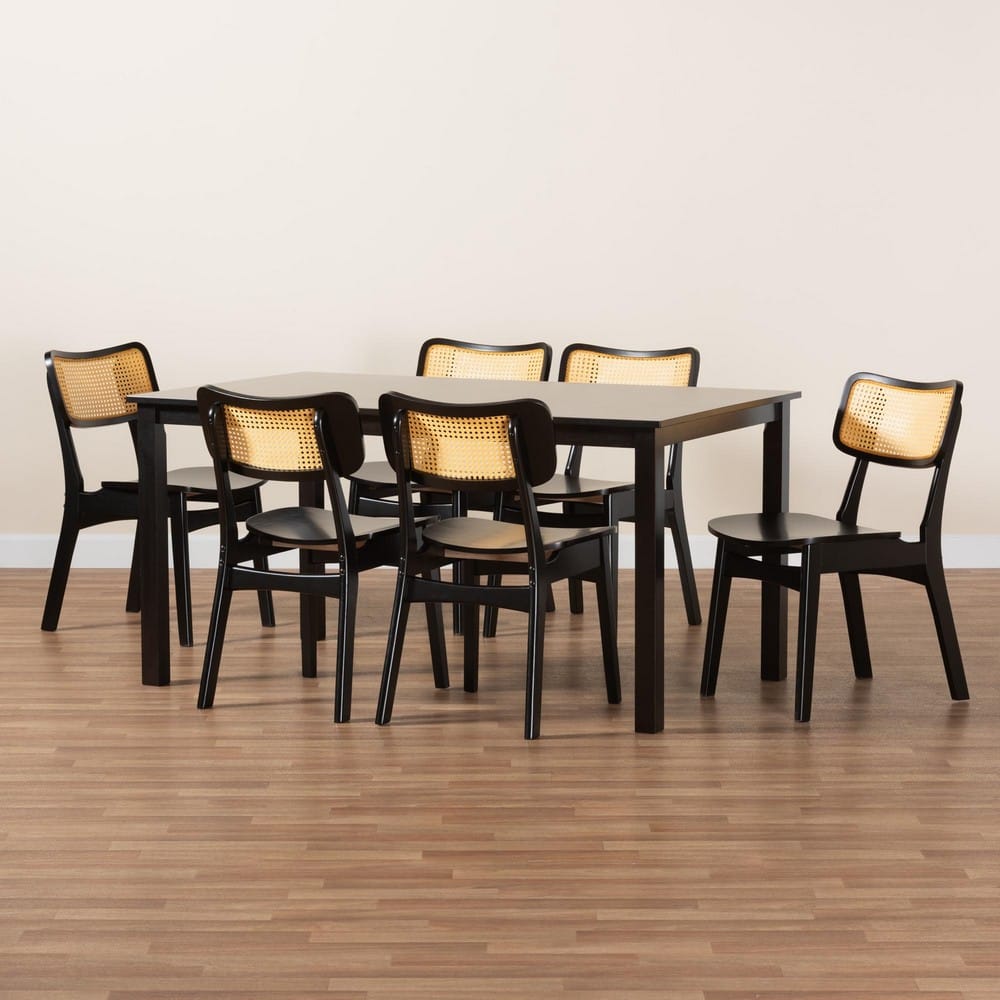 Baxton Studio - Estera Dining Set in Dark Brown/Light Brown - RH254C-Natural Rattan/DB-Rectangle-7PC Dining Set view 9