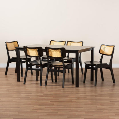 Baxton Studio - Estera Dining Set in Dark Brown/Light Brown - RH254C-Natural Rattan/DB-Rectangle-7PC Dining Set view 9