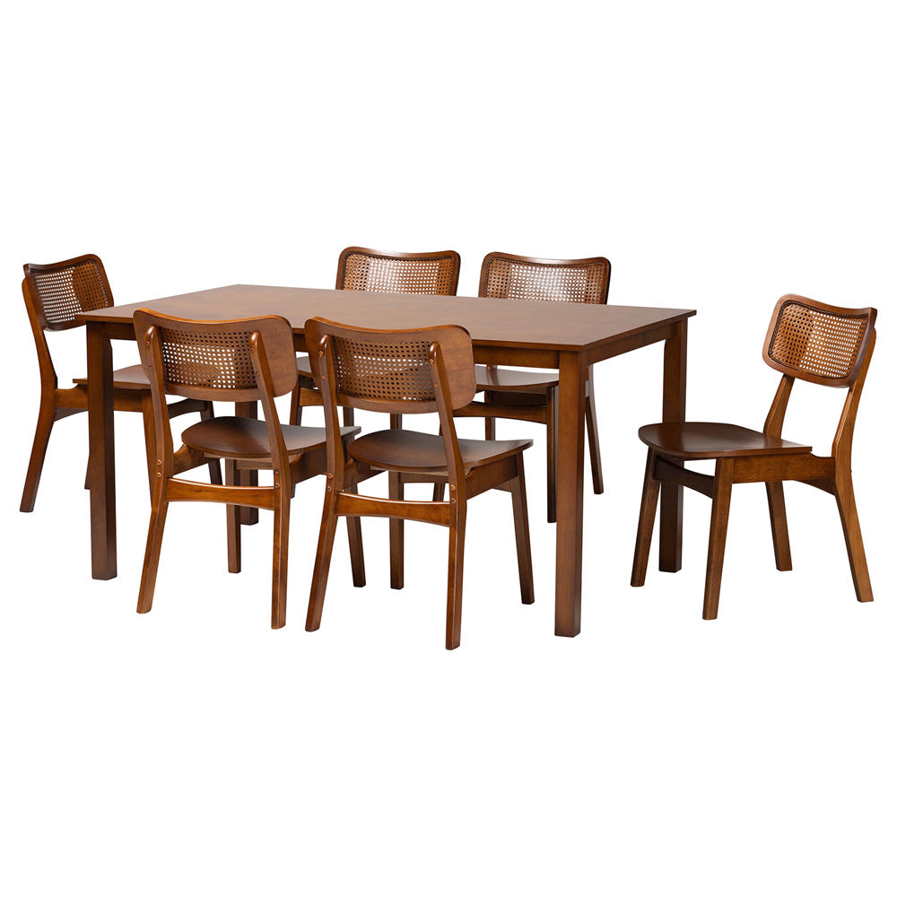 Baxton Studio - Estera Dining Set in Walnut Brown/Brown - RH254C-Walnut Rattan-Rectangle-7PC Dining Set view 1