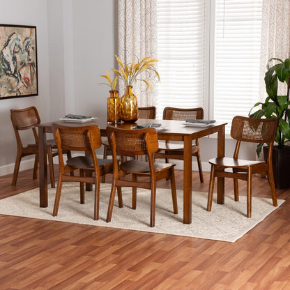 Baxton Studio - Estera Dining Set in Walnut Brown/Brown - RH254C-Walnut Rattan-Rectangle-7PC Dining Set view 8