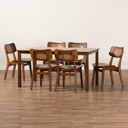 Baxton Studio - Estera Dining Set in Walnut Brown/Brown - RH254C-Walnut Rattan-Rectangle-7PC Dining Set view 9