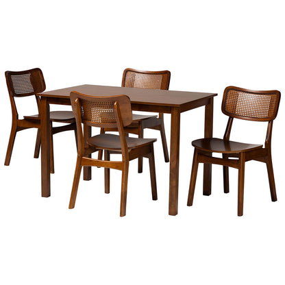 Baxton Studio - Estera Dining Set in Walnut Brown/Light Brown - RH254C-Walnut Rattan-Rectangle-5PC Dining Set view 1