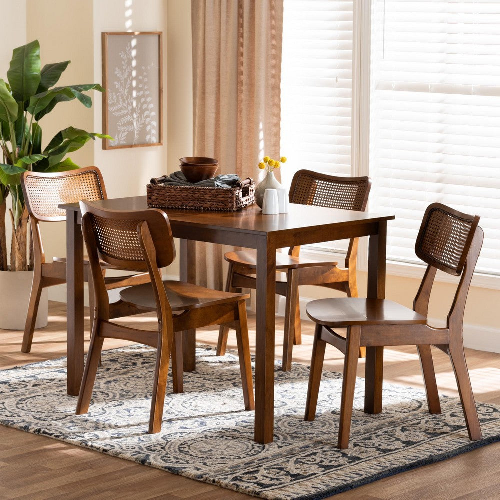 Baxton Studio - Estera Dining Set in Walnut Brown/Light Brown - RH254C-Walnut Rattan-Rectangle-5PC Dining Set view 8