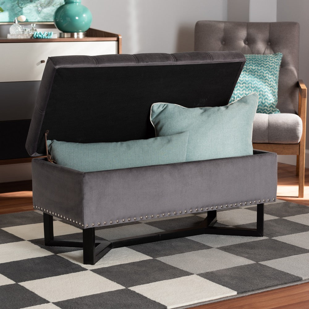 Baxton Studio - Esther Ottoman in Grey/Dark Brown - WS-20716-Grey/Espresso-Otto view 9