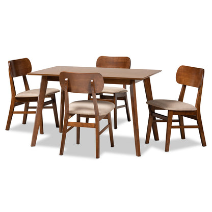 Baxton Studio - Euclid Dining Set in Sand/Walnut Brown - RH369C-Sand/Walnut-5PC Dining Set view 1
