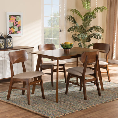 Baxton Studio - Euclid Dining Set in Sand/Walnut Brown - RH369C-Sand/Walnut-5PC Dining Set view 7