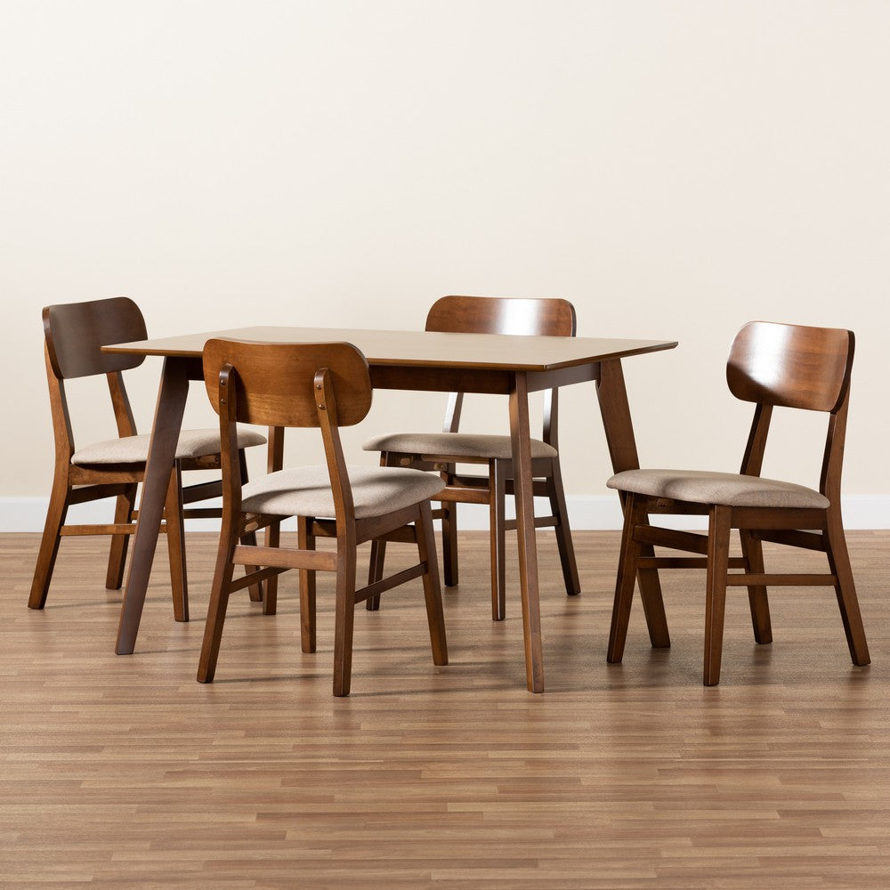 Baxton Studio - Euclid Dining Set in Sand/Walnut Brown - RH369C-Sand/Walnut-5PC Dining Set view 8