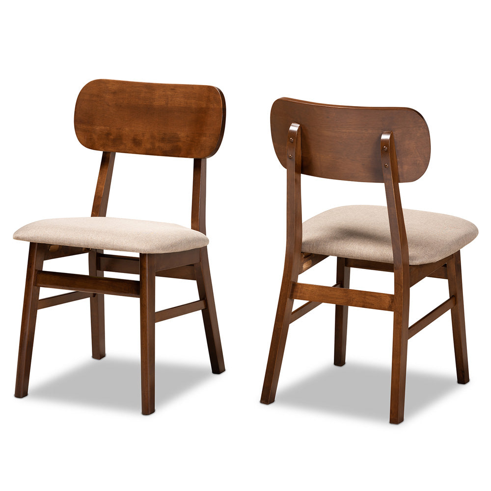Baxton Studio - Euclid Set of 2 Dining Chairs in Sand/Walnut Brown - RH369C-Sand/Walnut Flat Seat-DC-2PK view 1