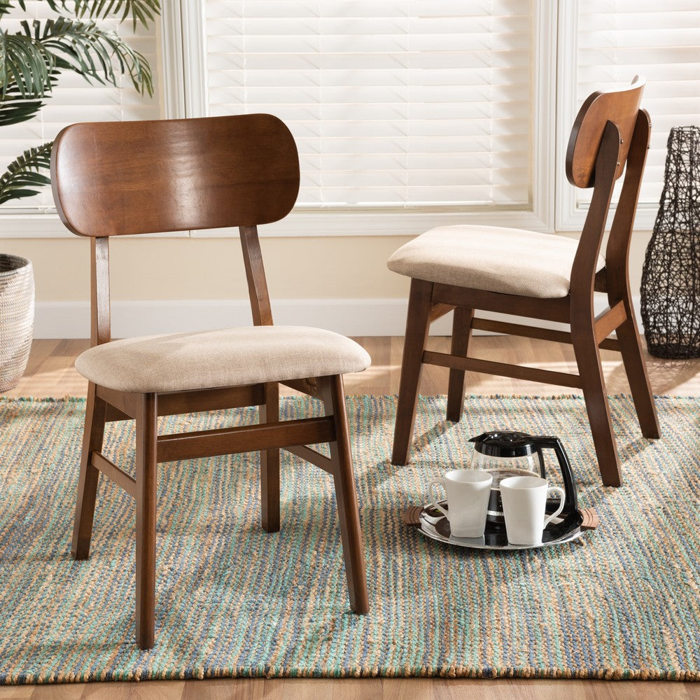 Baxton Studio - Euclid Set of 2 Dining Chairs in Sand/Walnut Brown - RH369C-Sand/Walnut Flat Seat-DC-2PK view 6