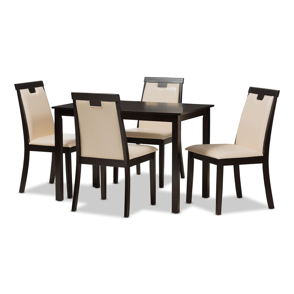 Baxton Studio - Evelyn Dining Set in Beige/Dark Brown - RH5998C-Dark Brown/Beige Dining Set view 1