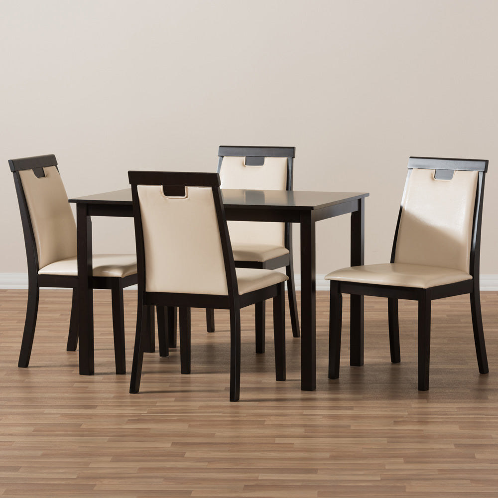 Baxton Studio - Evelyn Dining Set in Beige/Dark Brown - RH5998C-Dark Brown/Beige Dining Set view 6
