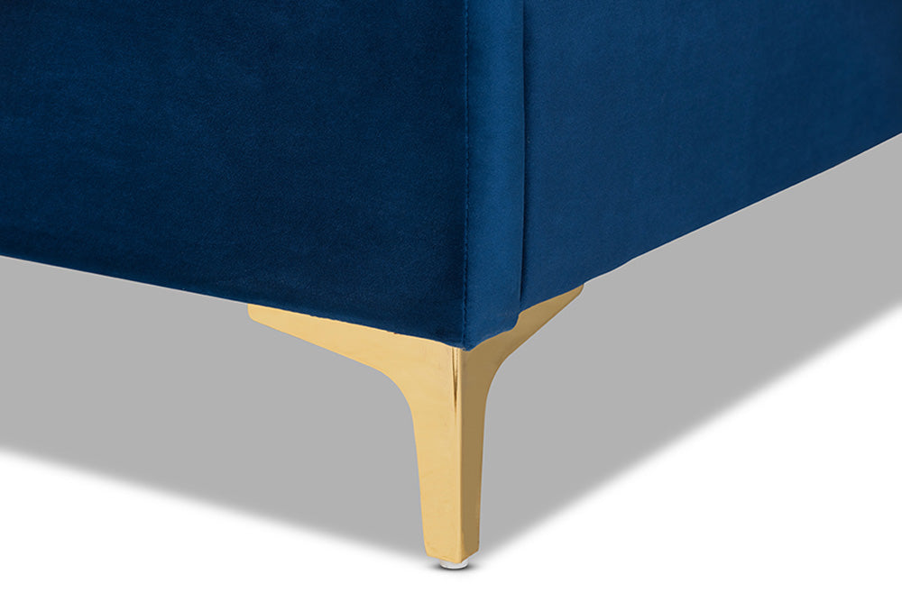 Baxton Studio - Fabrico Queen Size Bed - BBT61079-Navy Blue Velvet/Gold-Queen view 6