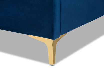 Baxton Studio - Fabrico Queen Size Bed - BBT61079-Navy Blue Velvet/Gold-Queen view 6