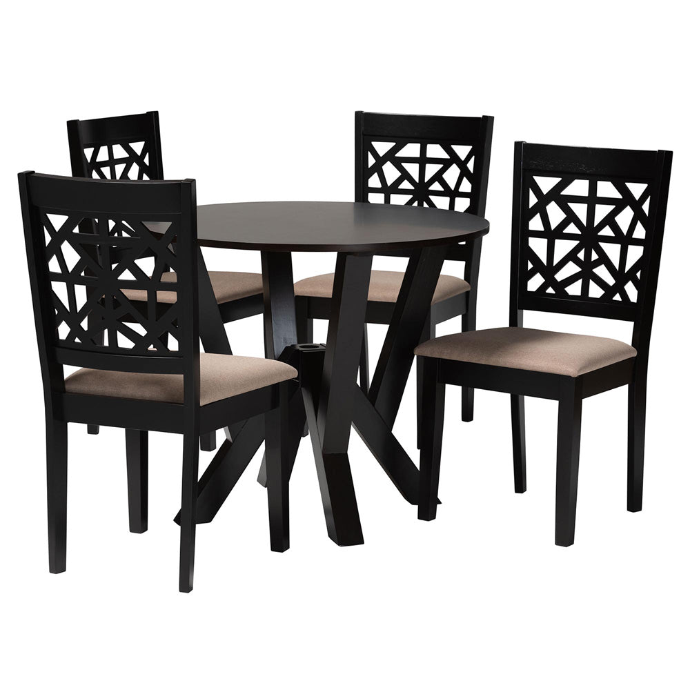 Baxton Studio - Felice Dining Set in Beige/Dark Brown - Felice-Sand/Dark Brown-5PC Dining Set view 1