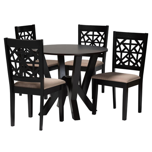 Baxton Studio - Felice Dining Set in Beige/Dark Brown - Felice-Sand/Dark Brown-5PC Dining Set view 1