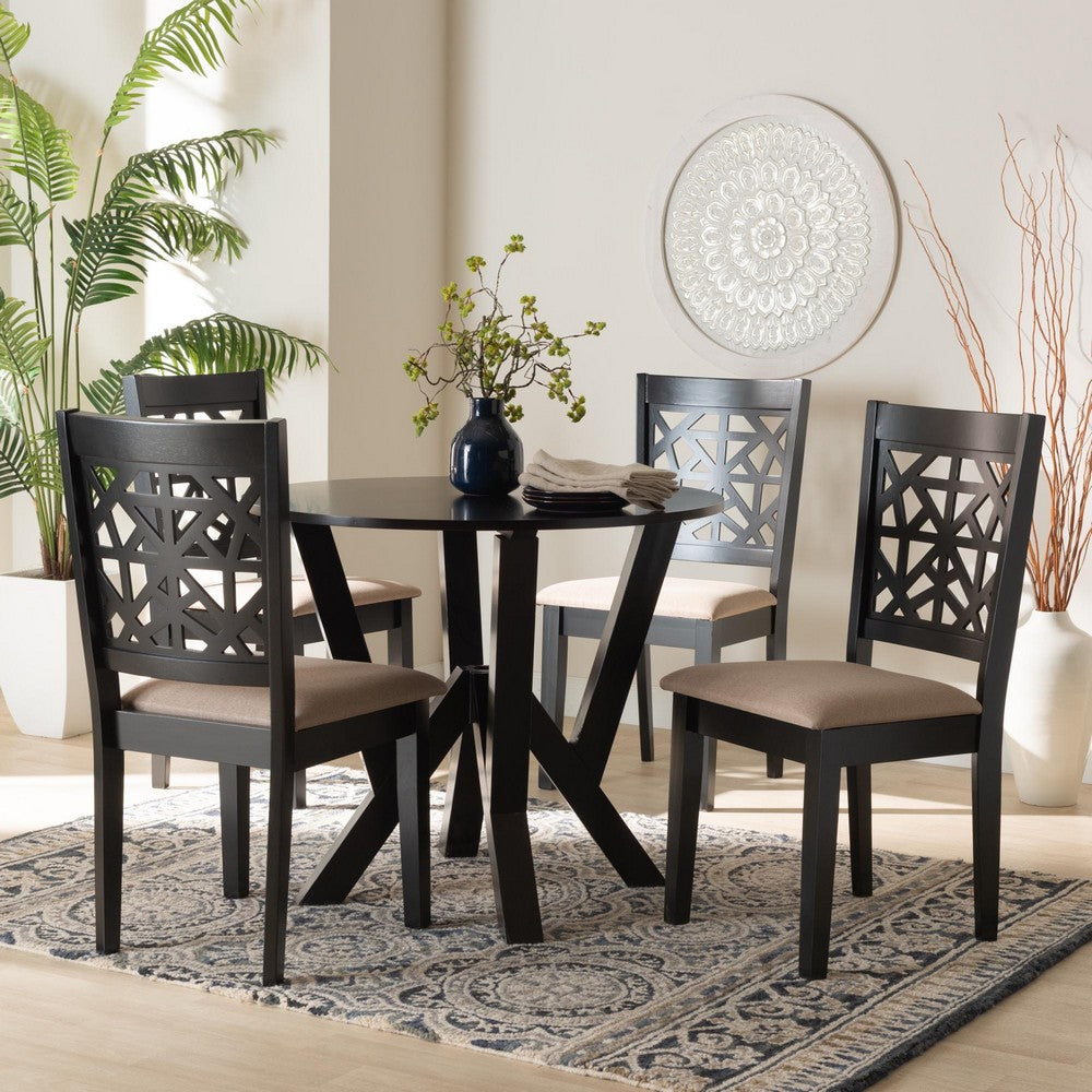 Baxton Studio - Felice Dining Set in Beige/Dark Brown - Felice-Sand/Dark Brown-5PC Dining Set view 8