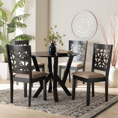 Baxton Studio - Felice Dining Set in Beige/Dark Brown - Felice-Sand/Dark Brown-5PC Dining Set view 8